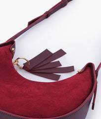 RTW Creation - Burgundy suede crescent hobo bag