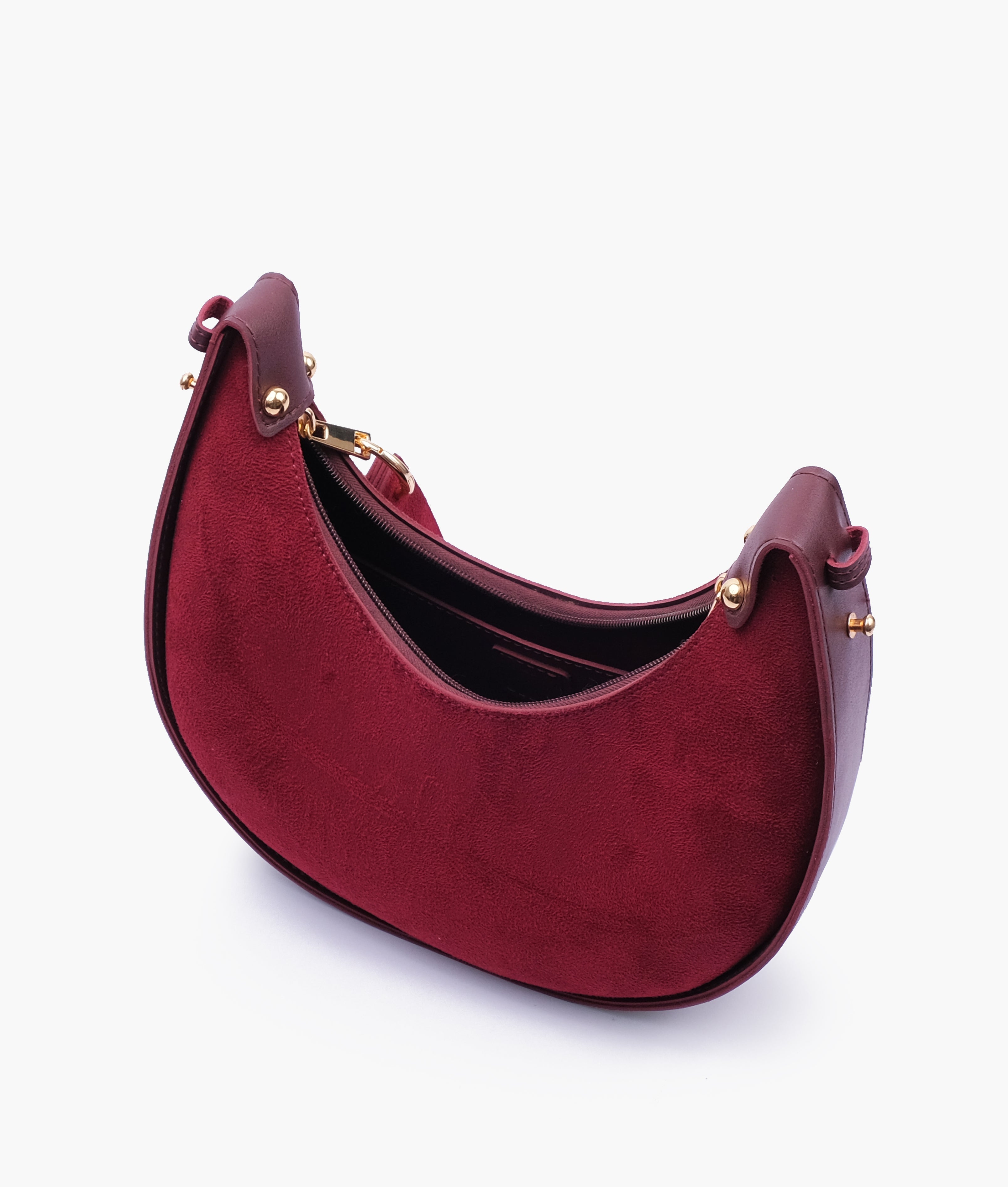 RTW Creation - Burgundy suede crescent hobo bag