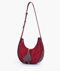 RTW Creation - Burgundy suede crescent hobo bag