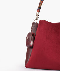 RTW Creation - Burgundy suede handbag with braided handle