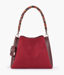 RTW Creation - Burgundy suede handbag with braided handle