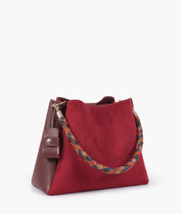 RTW Creation - Burgundy suede handbag with braided handle