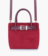 RTW Creation - Burgundy suede handbag with front buckle