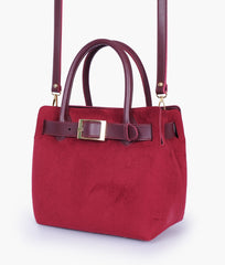 RTW Creation - Burgundy suede handbag with front buckle