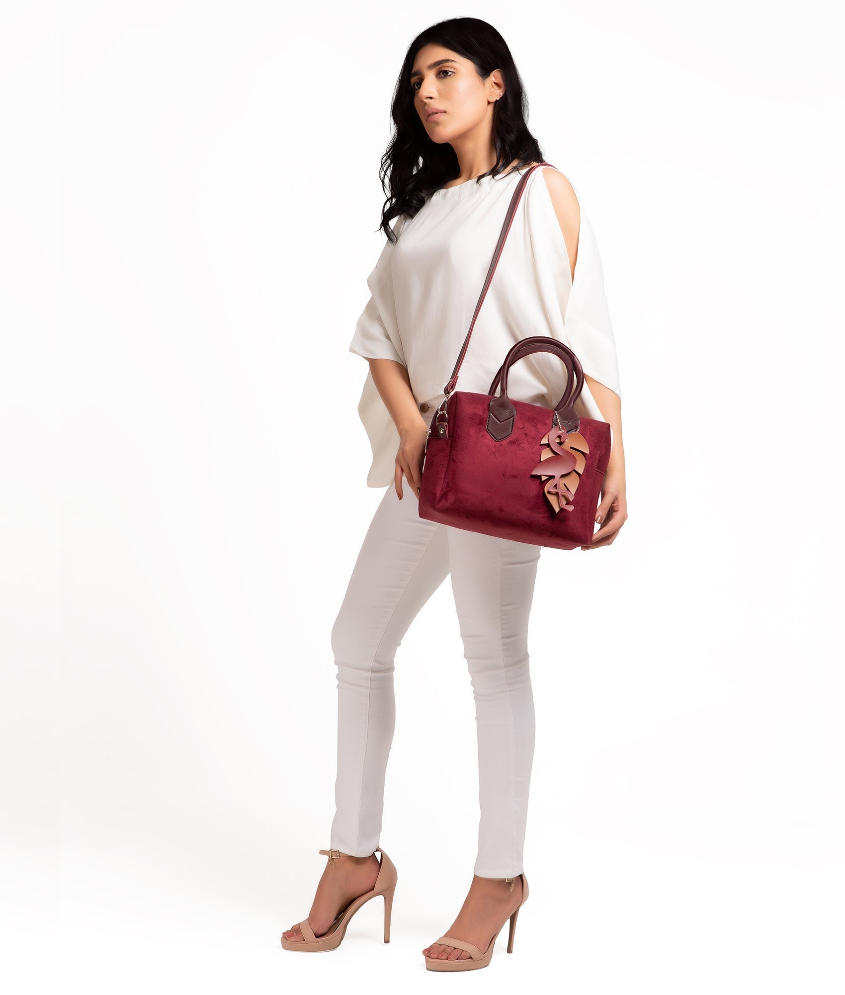 RTW Creation - Burgundy suede mini bowling bag