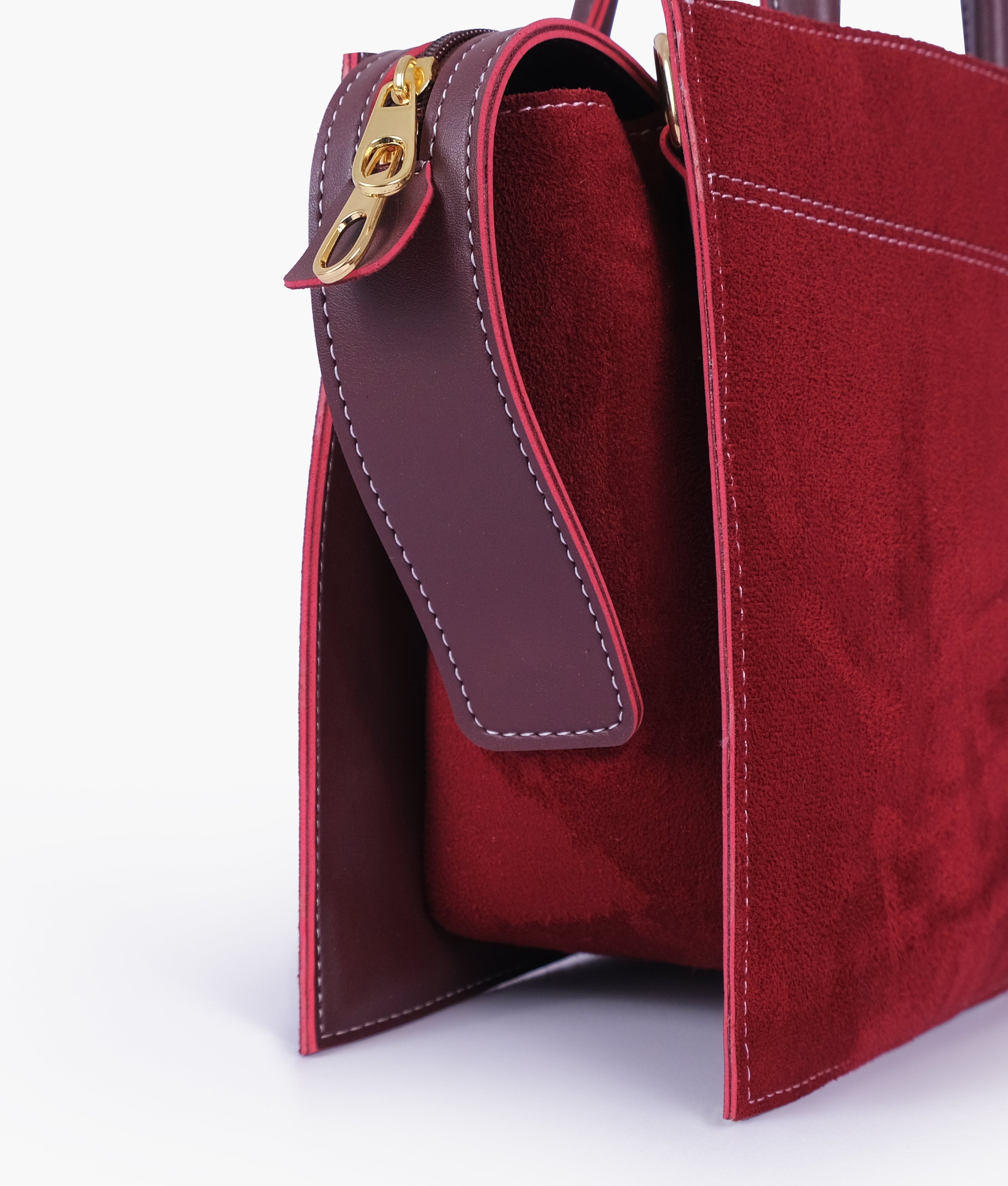 RTW Creation - Burgundy suede trapeze top-handle bag