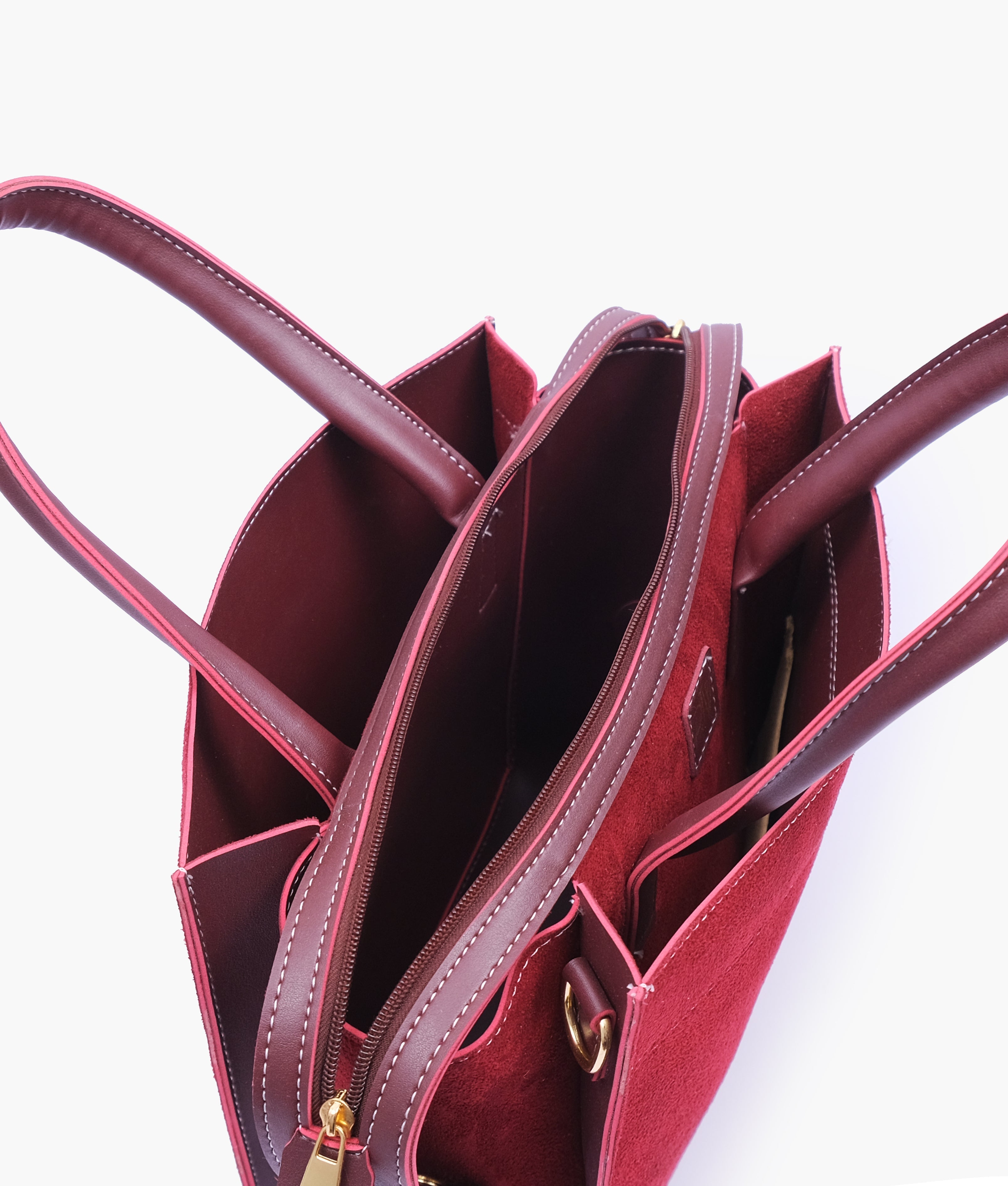 RTW Creation - Burgundy suede trapeze top-handle bag