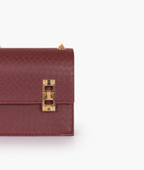RTW Creation - Burgundy weaved chain shoulder bag with twist lock