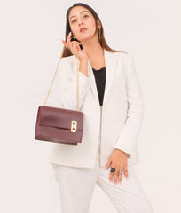 RTW Creation - Burgundy weaved chain shoulder bag with twist lock