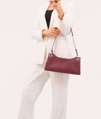 RTW Creation - Burgundy weaved elongated chain handle purse