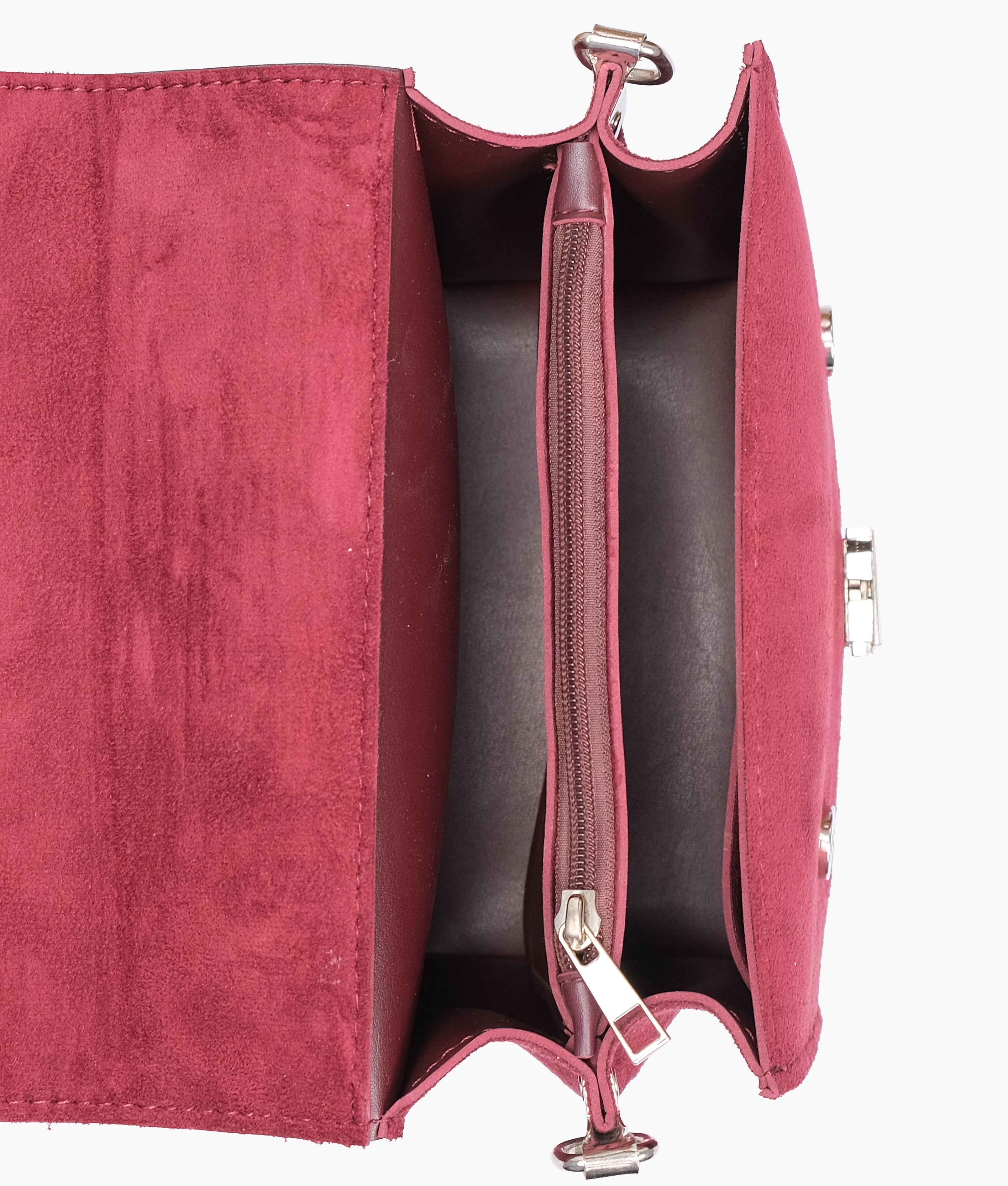 RTW Creation - Burgundy suede top-handle mini cross-body bag
