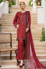 Malika By Sada Bahar Stitched 3 Piece Emb Festive Vol-03 Suit-EMB-1517-Red