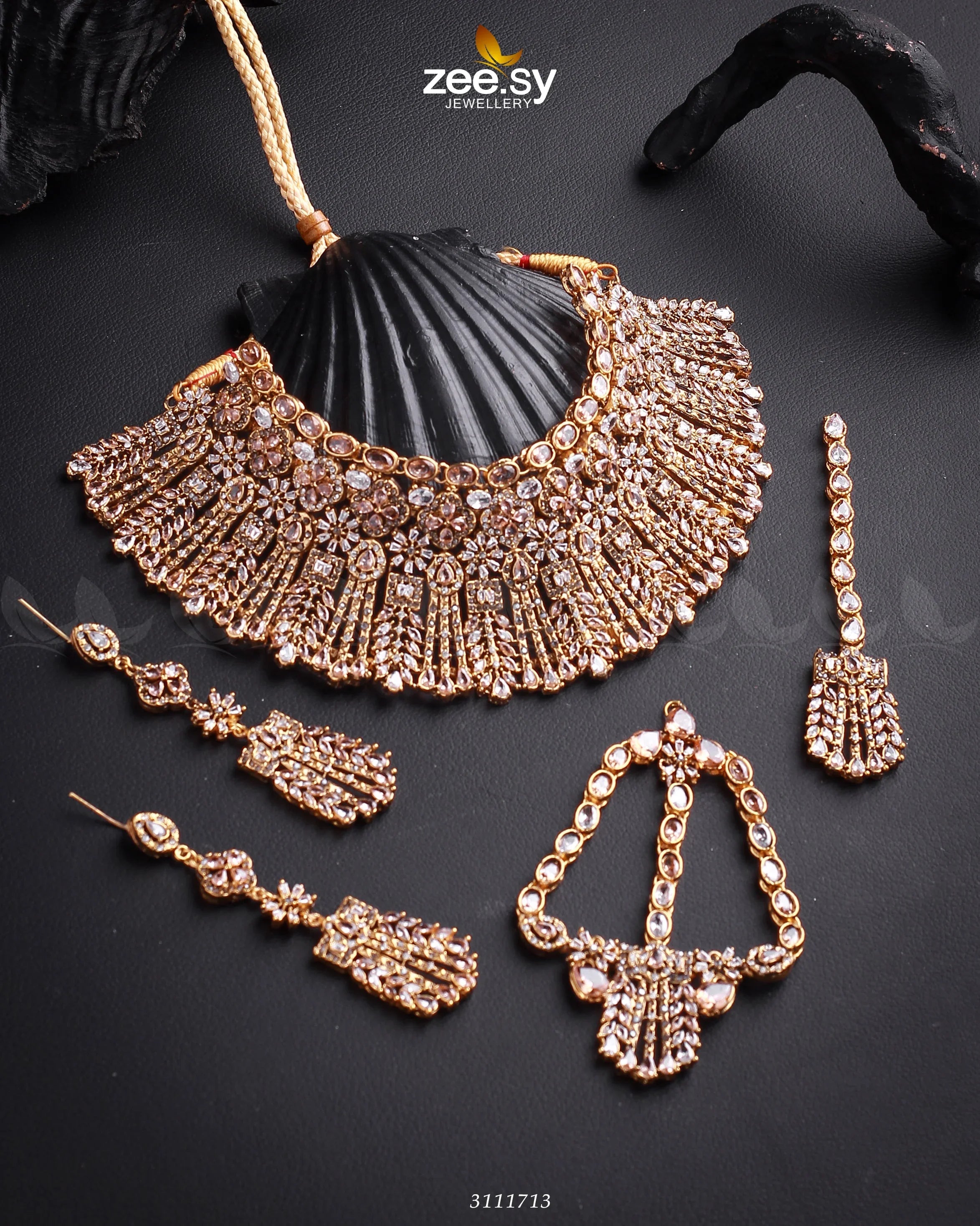 Momina Bridal Sets Golden Champagne - Zeesy Jewellery