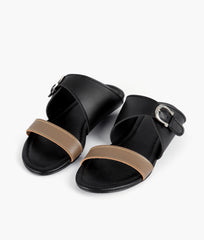 RTW Creation - Chikoo and black buckle-up flats