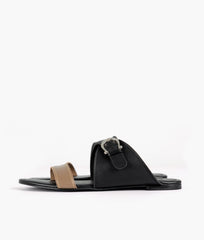 RTW Creation - Chikoo and black buckle-up flats