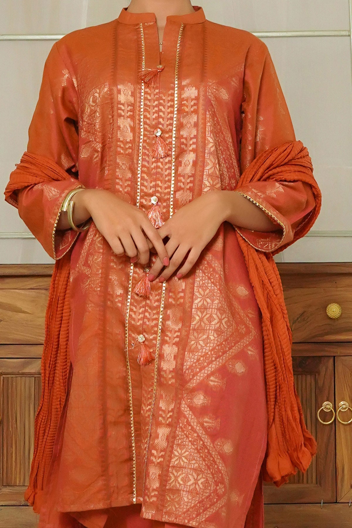 Cotton Jacquard 3 Pc Suit - Wear Ochre