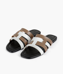 RTW Creation - Coffee and white color-blocking flats