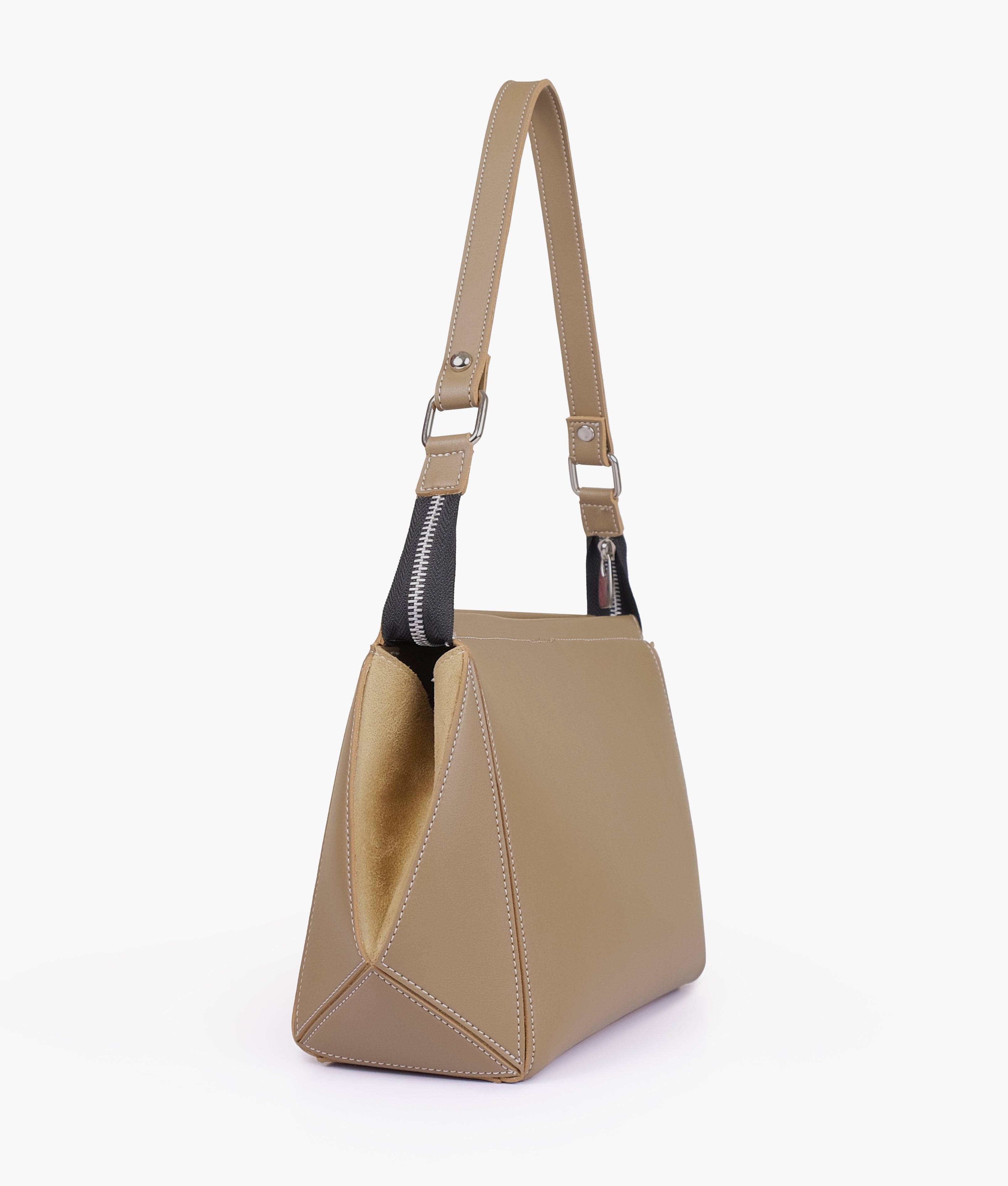 RTW Creation - Coffee suede trio twist handbag