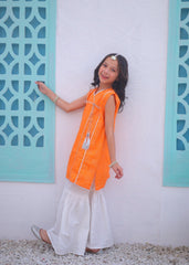 Khanak Stitched Kids-Pumpkin Orange 2pcs Airline Shirt With Gharara-KG 008