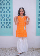 Khanak Stitched Kids-Pumpkin Orange 2pcs Airline Shirt With Gharara-KG 008