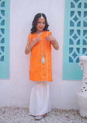 Khanak Stitched Kids-Pumpkin Orange 2pcs Airline Shirt With Gharara-KG 008