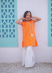 Khanak Stitched Kids-Pumpkin Orange 2pcs Airline Shirt With Gharara-KG 008
