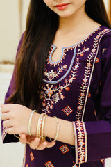 Khanak Stitched Kids-Purple Embroidered Gharara KST 115