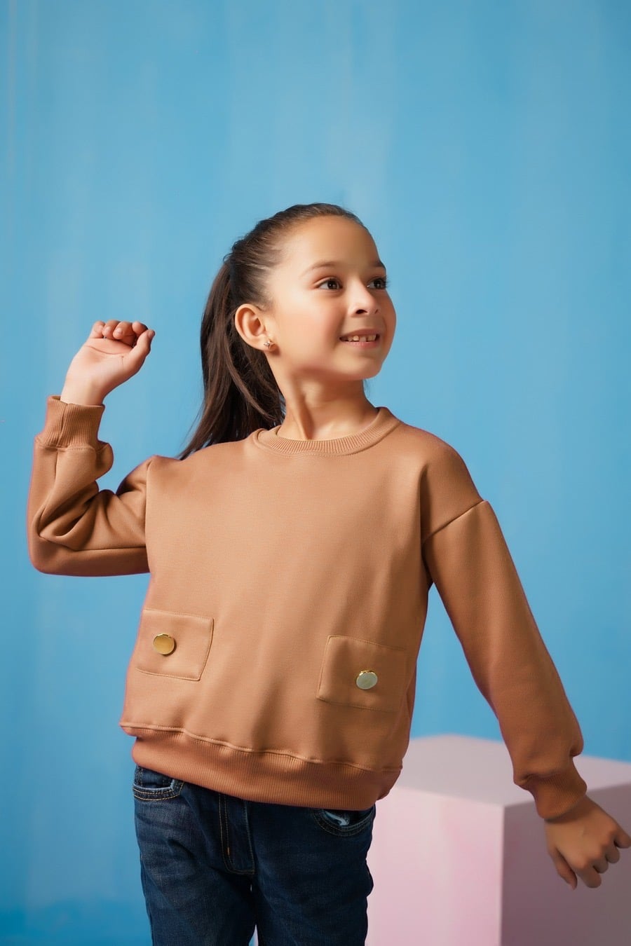 Sprinkles Stitched 2 Piece Winter Co Ord Sets Kids Collection'2025-Sweatshirt With Flap - Coffee Brown
