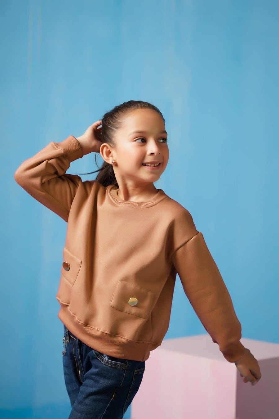 Sprinkles Stitched 2 Piece Winter Co Ord Sets Kids Collection'2025-Sweatshirt With Flap - Coffee Brown
