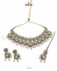 Royal Tradiitional Crystal Bridal Set Pearl - Zeesy Jewellery