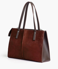 RTW Creation - Dark brown suede work tote bag
