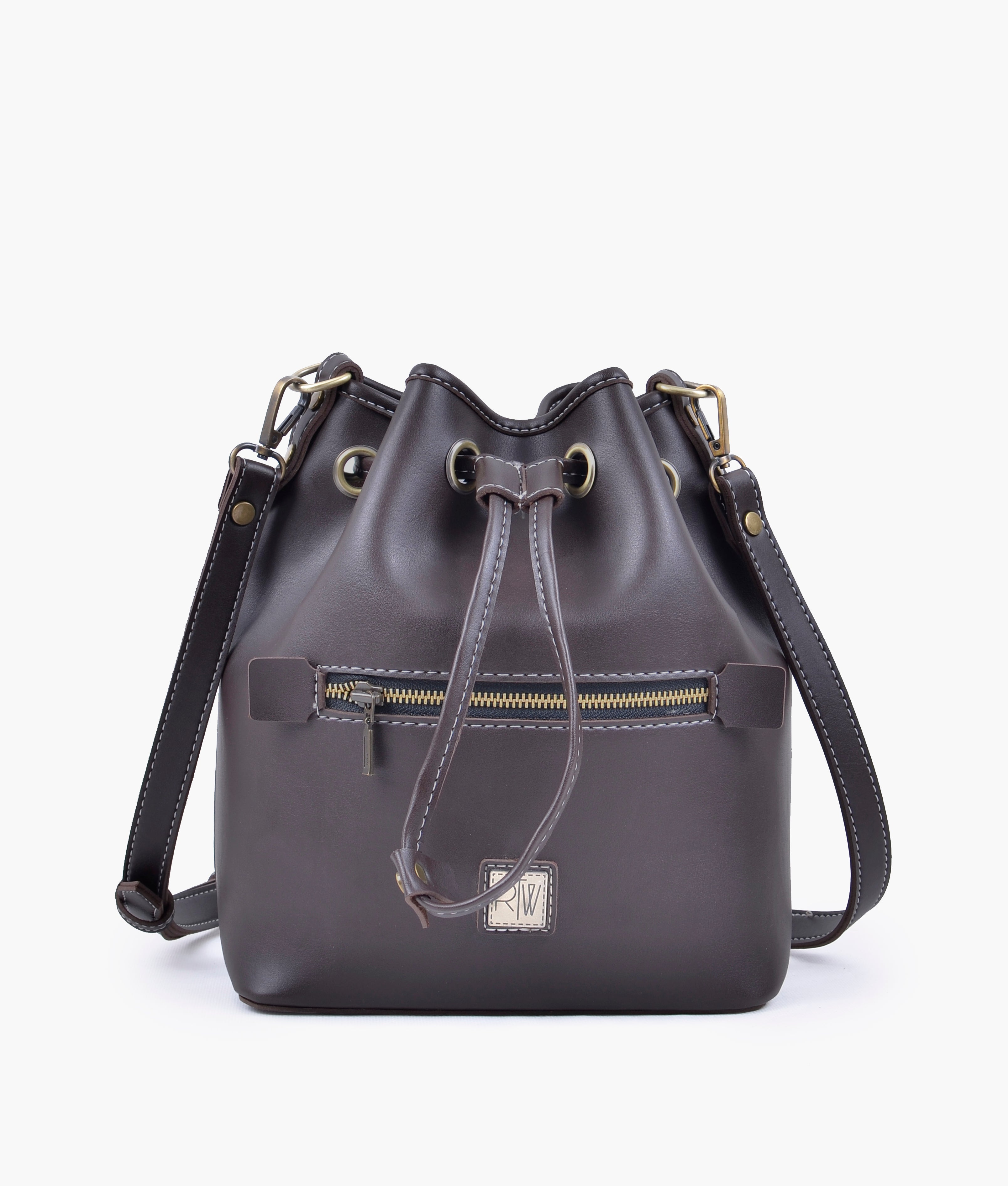 RTW Creation - Dark brown bucket bag with zipper pocket