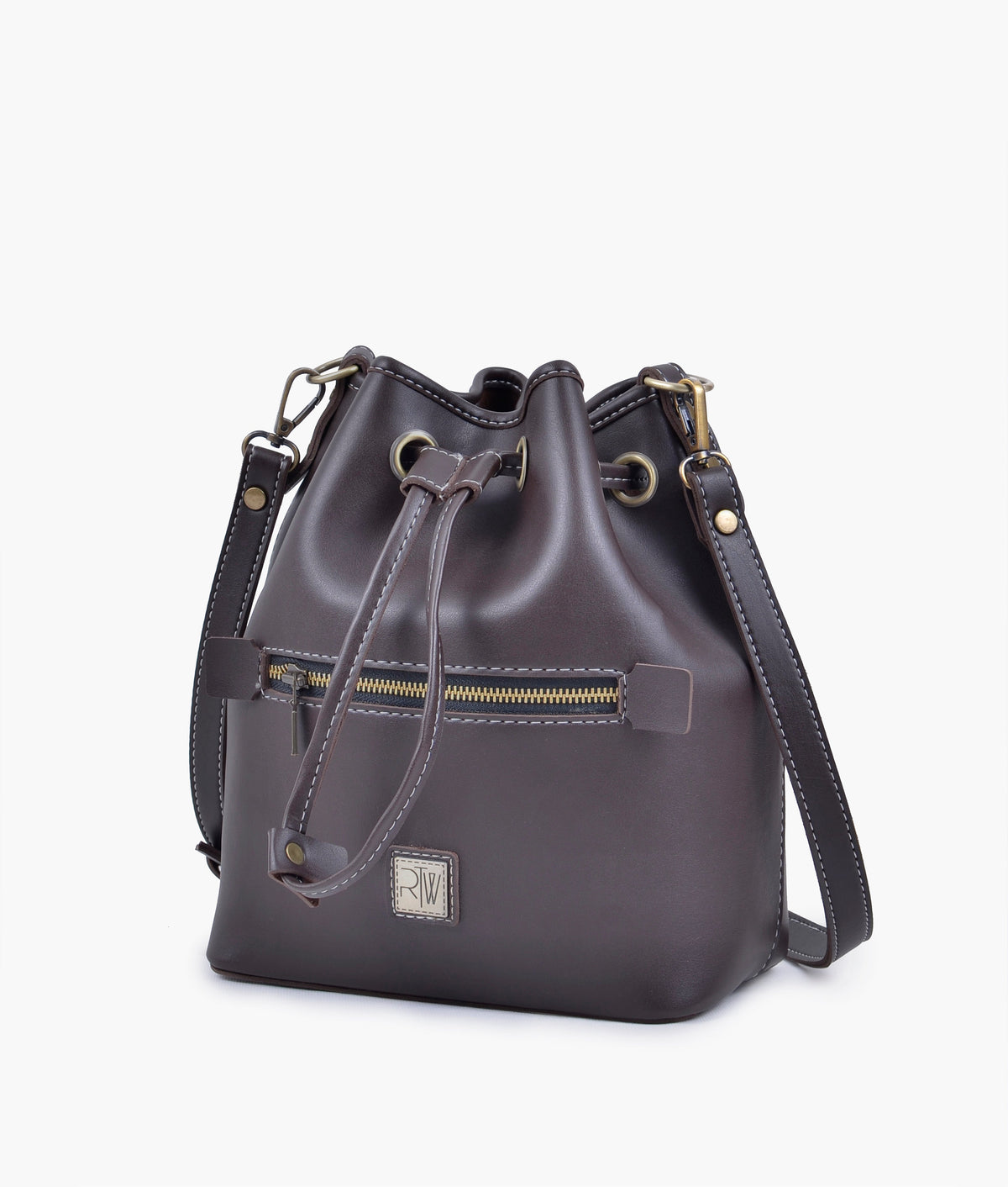 RTW Creation - Dark brown bucket bag with zipper pocket