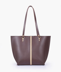 RTW Creation - Dark brown centre-stripe tote bag