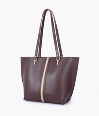 RTW Creation - Dark brown centre-stripe tote bag