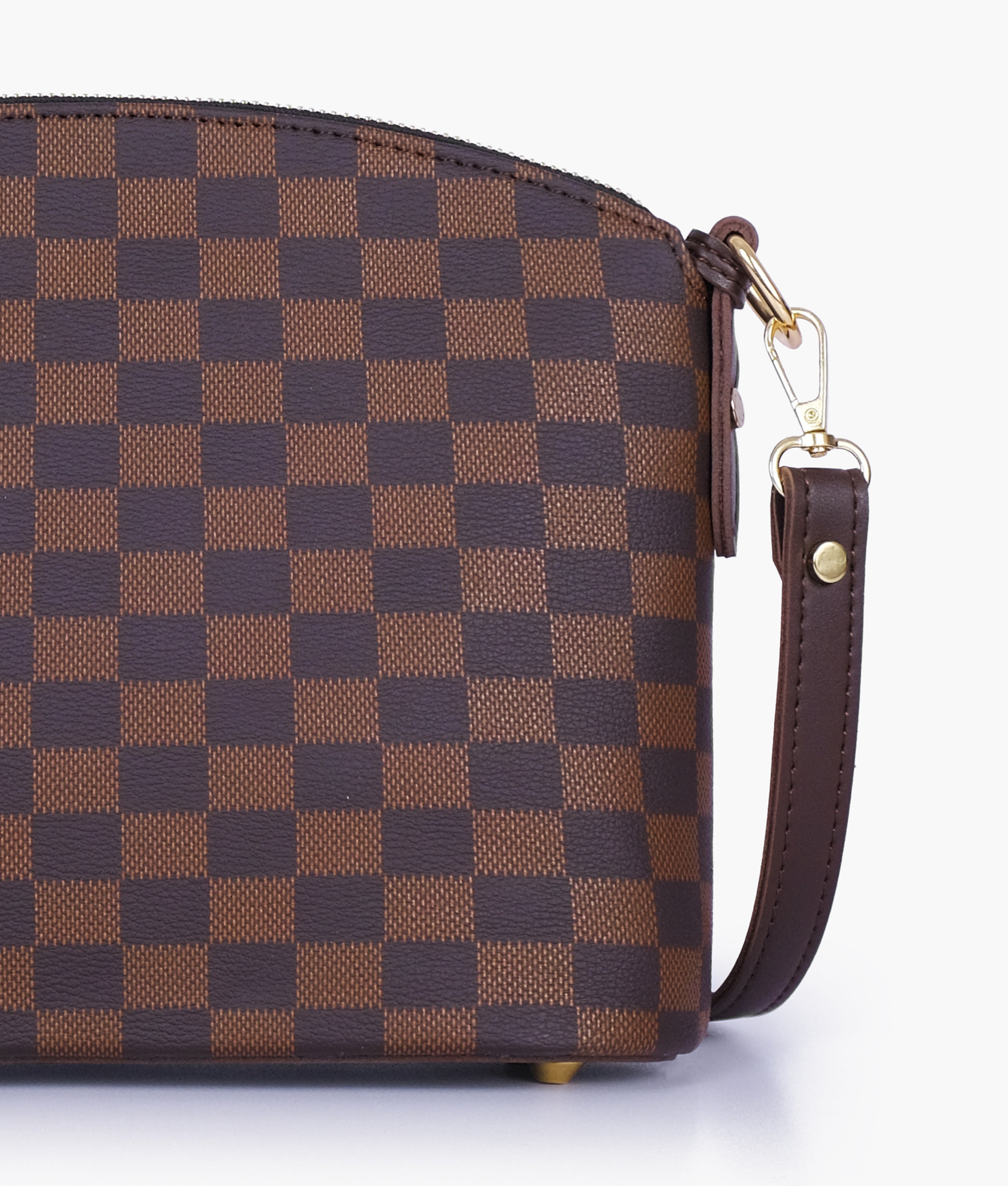 RTW Creation - Dark brown checkered dome cross-body bag