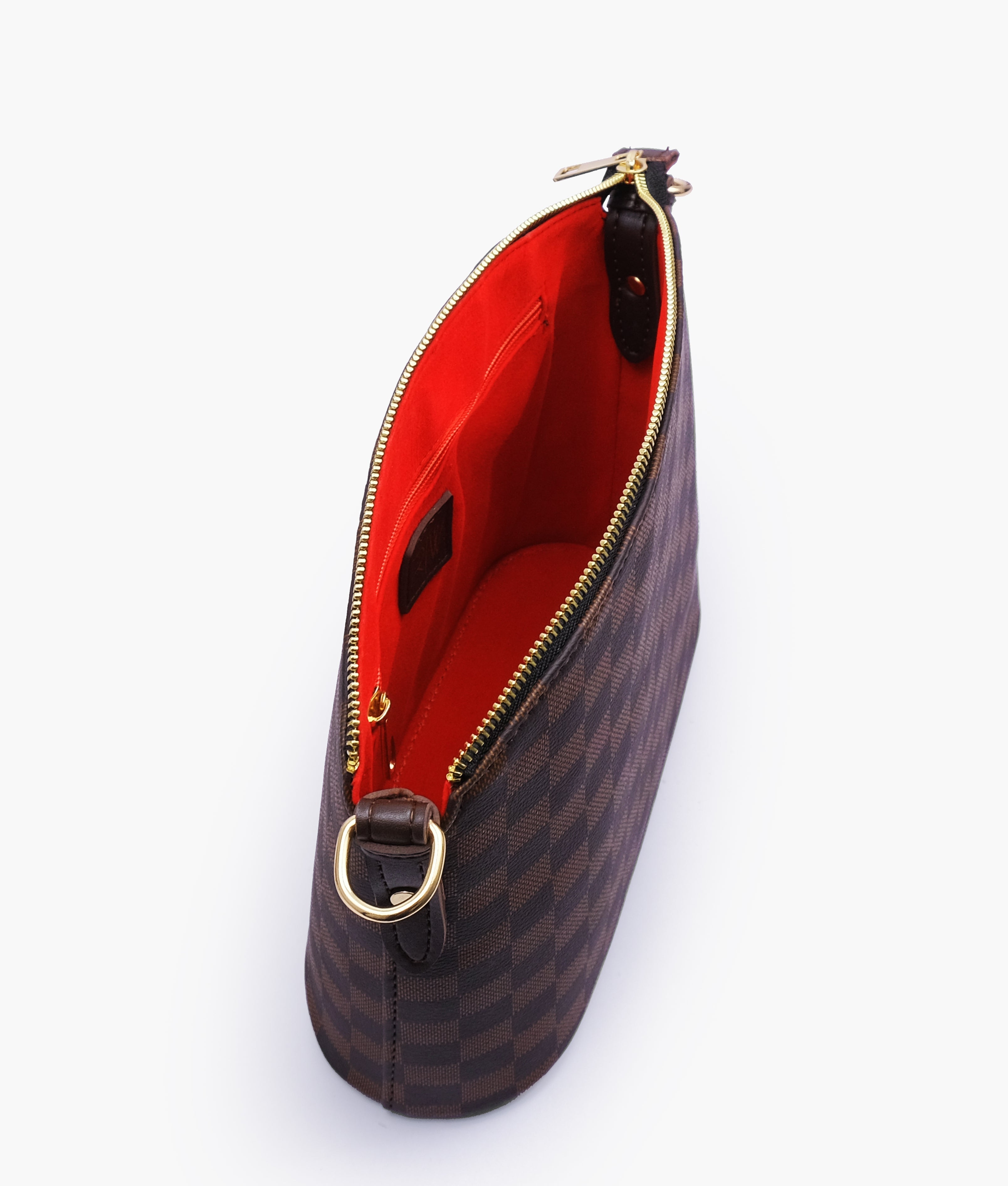 RTW Creation - Dark brown checkered dome cross-body bag