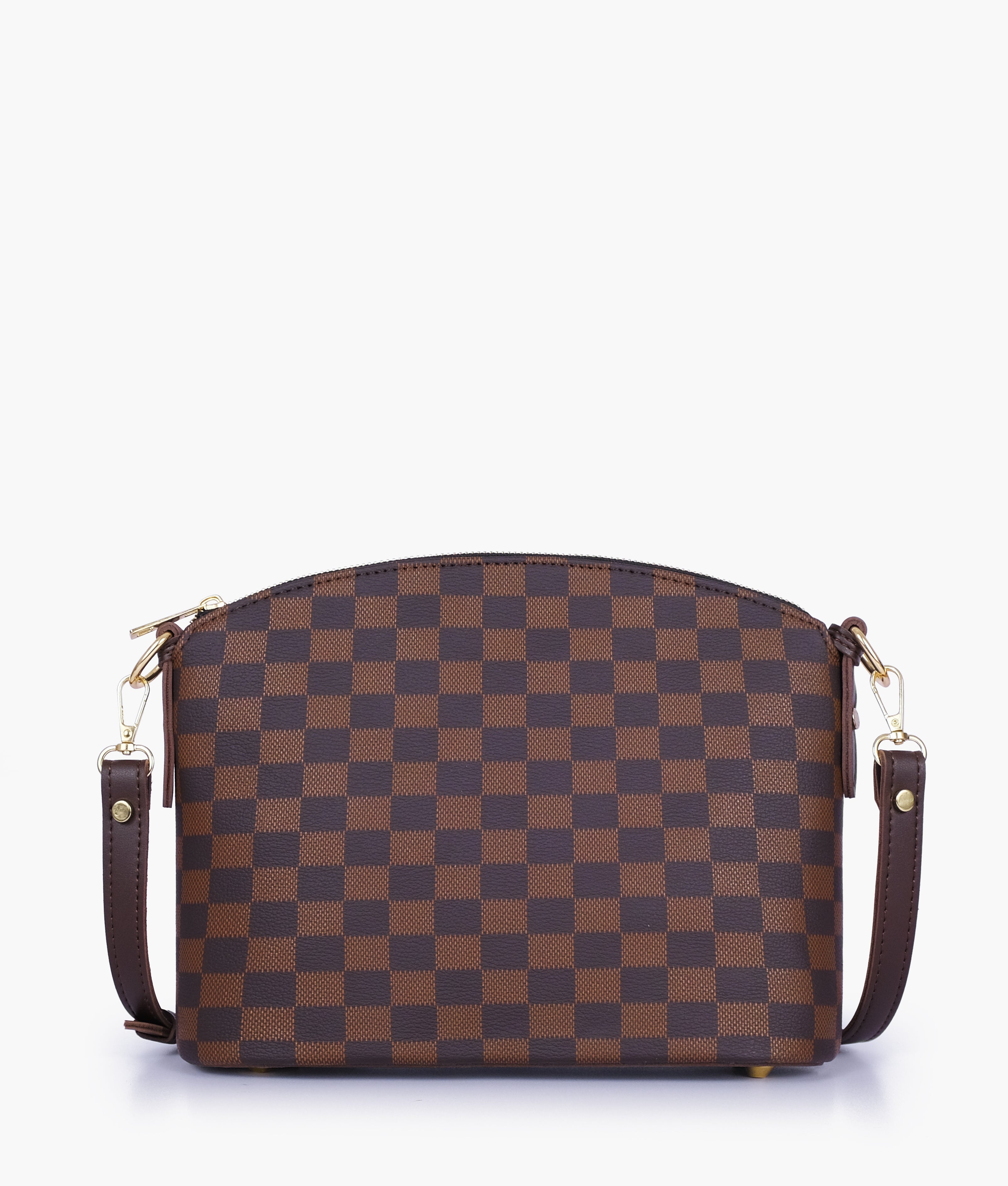 RTW Creation - Dark brown checkered dome cross-body bag