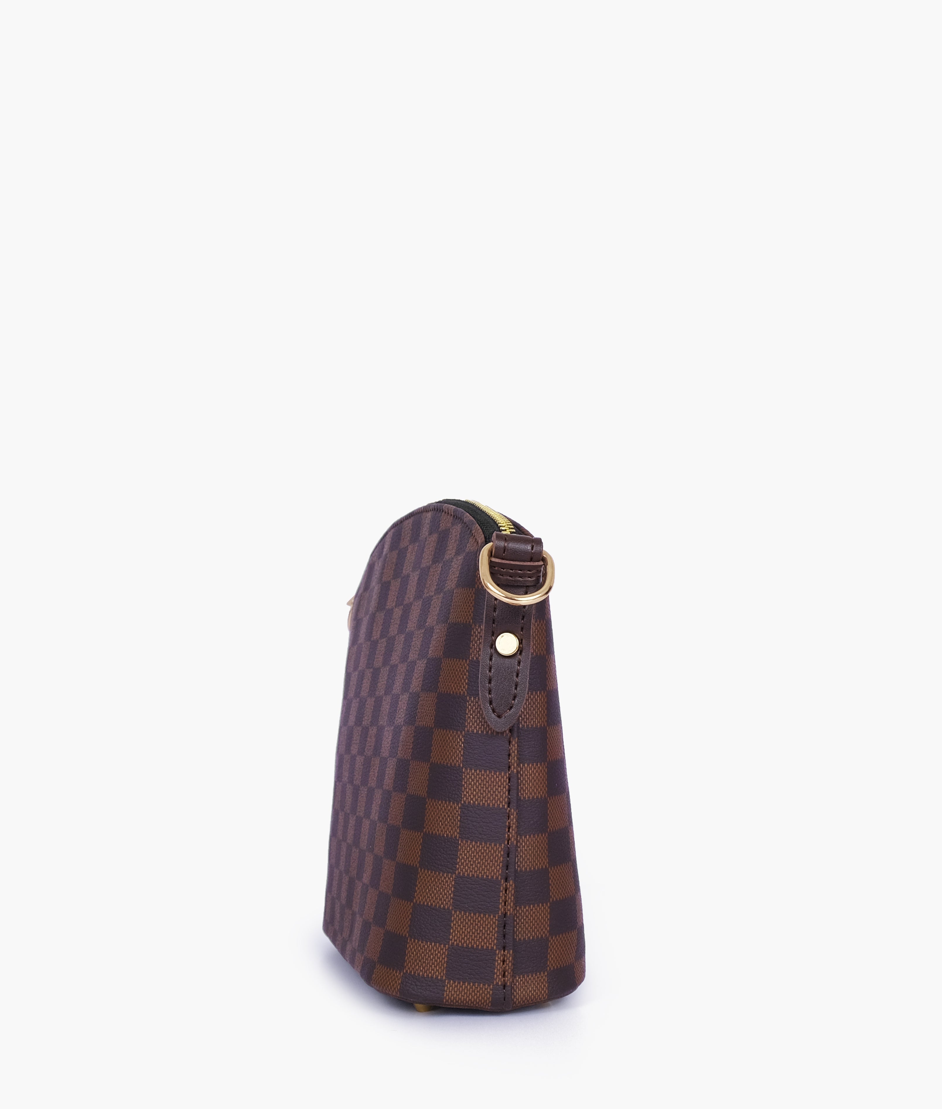 RTW Creation - Dark brown checkered dome cross-body bag