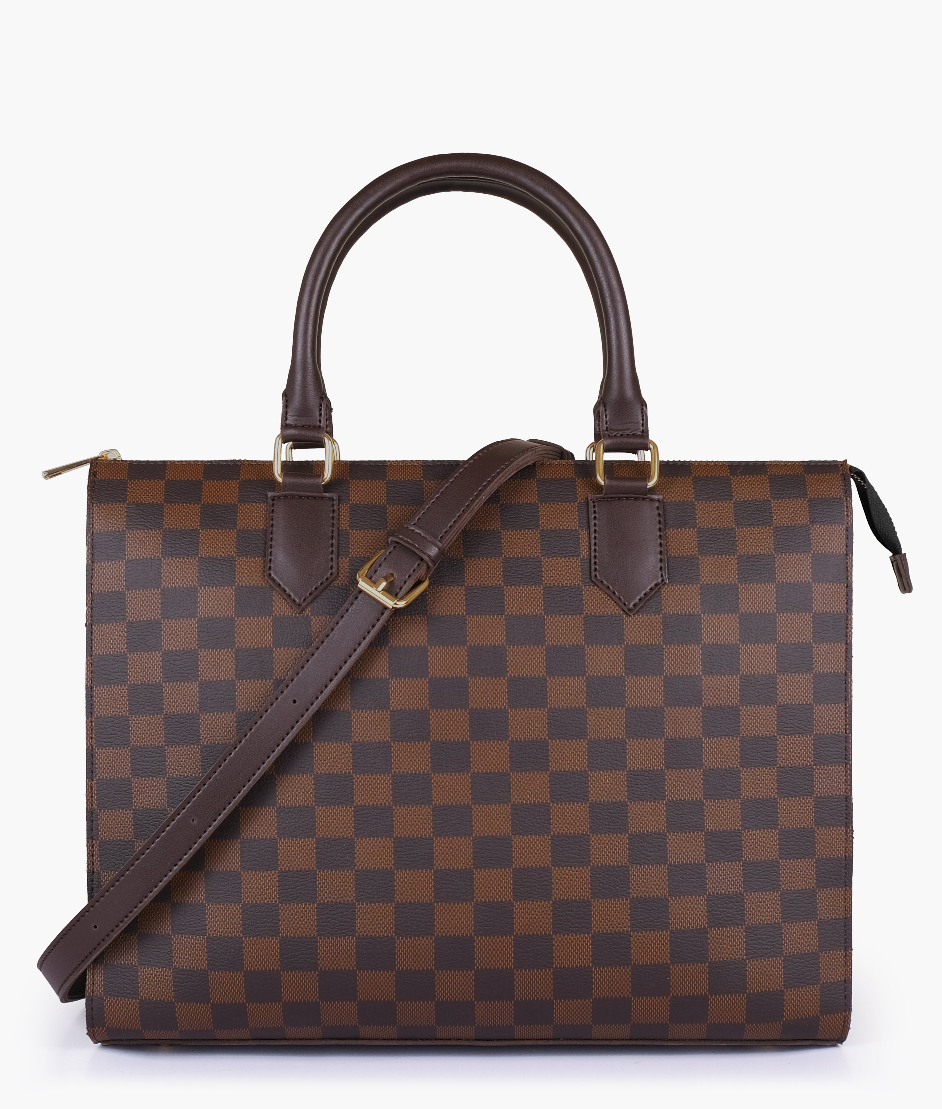 RTW Creation - Dark brown checkered on-the-go handbag
