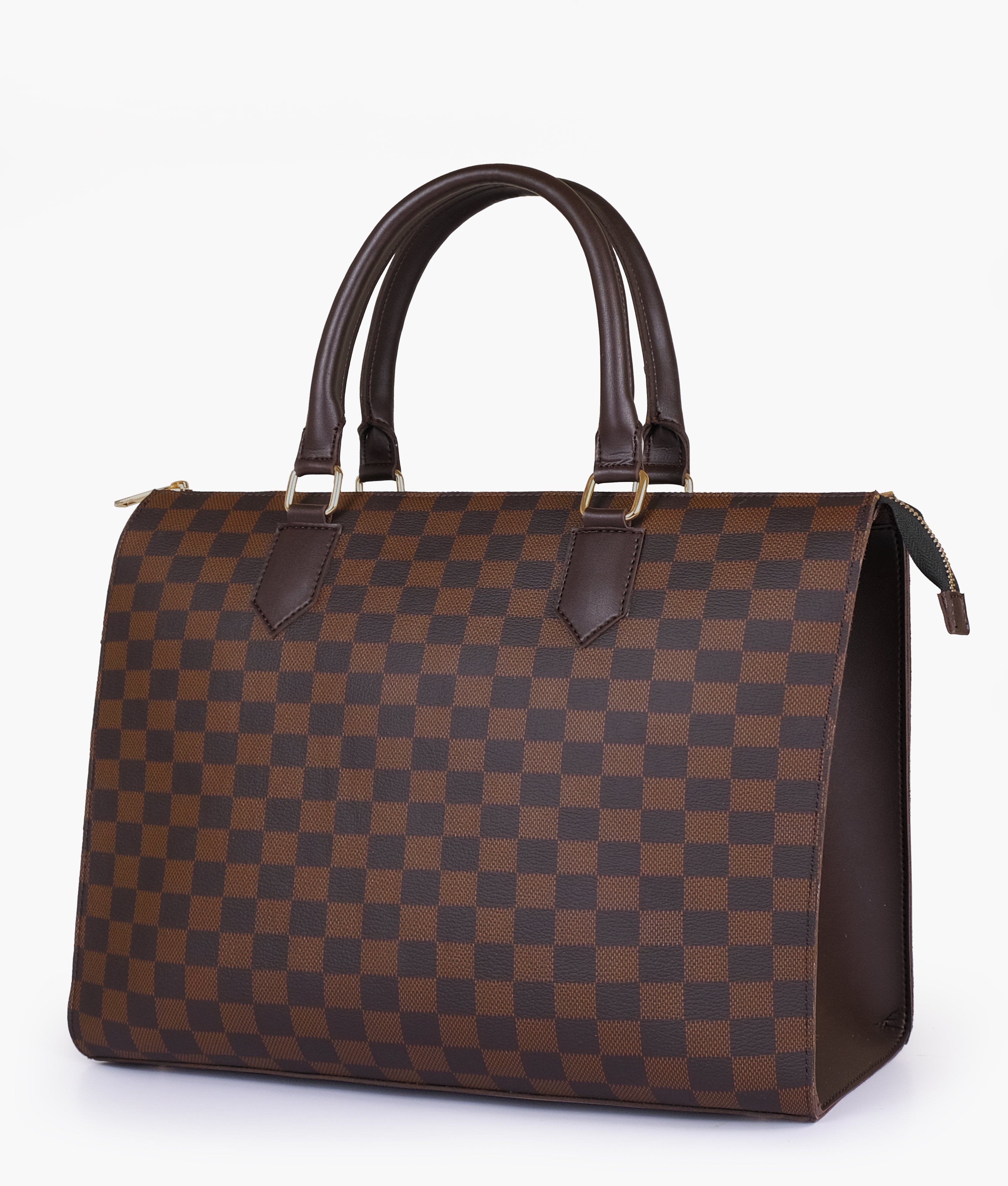 RTW Creation - Dark brown checkered on-the-go handbag
