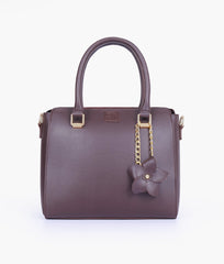 RTW Creation - Dark brown handbag with flower charm