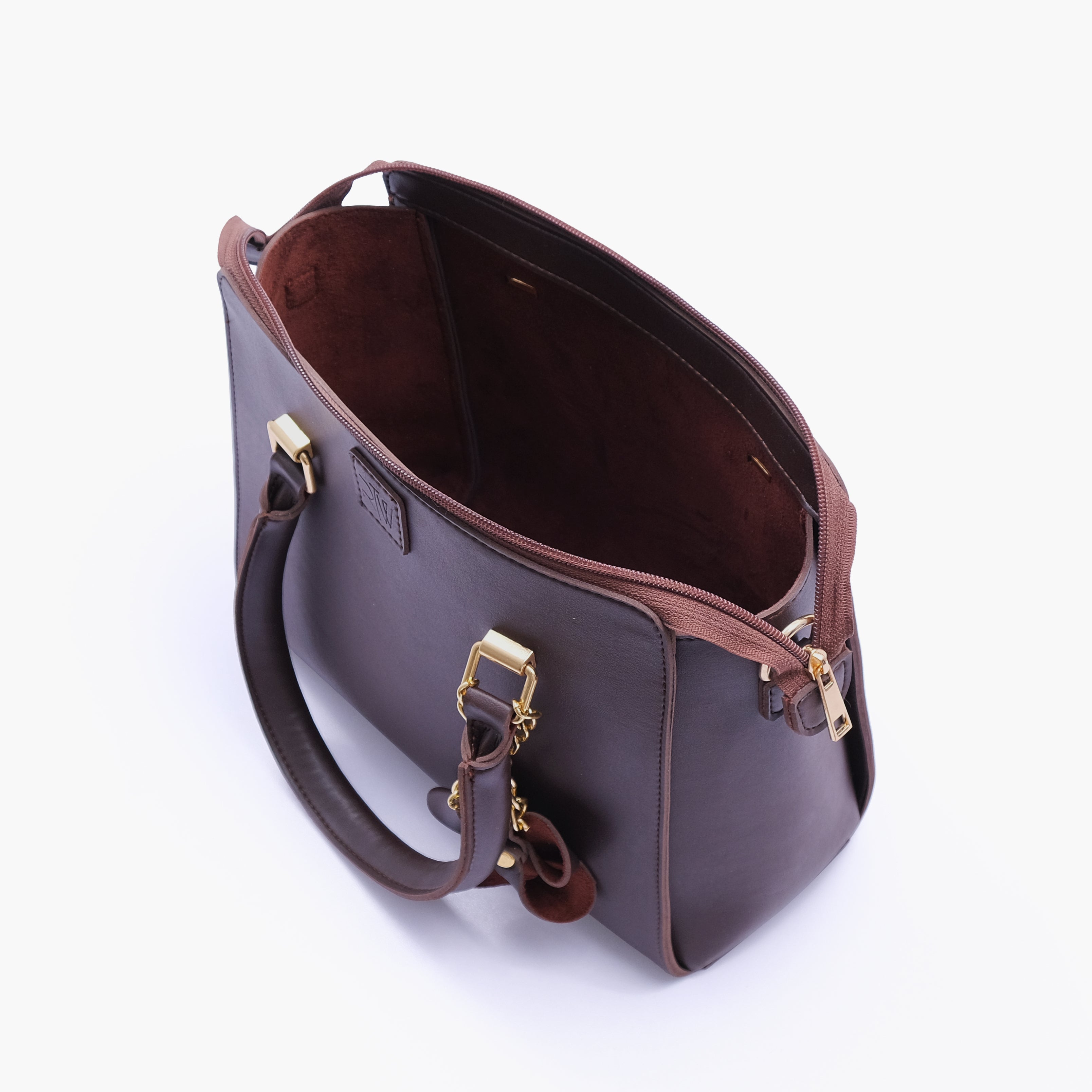RTW Creation - Dark brown handbag with flower charm