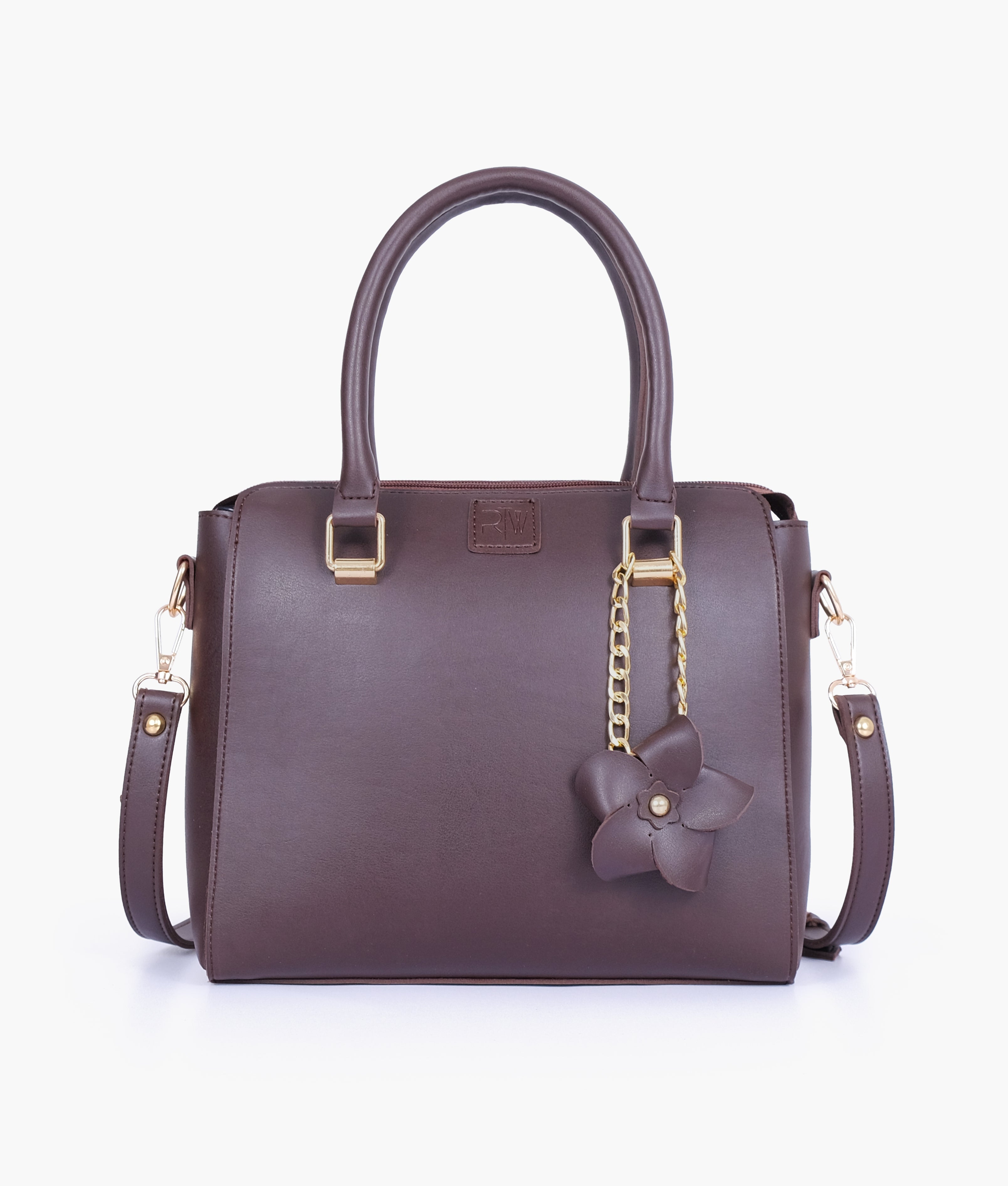 RTW Creation - Dark brown handbag with flower charm