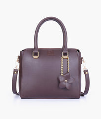 RTW Creation - Dark brown handbag with flower charm