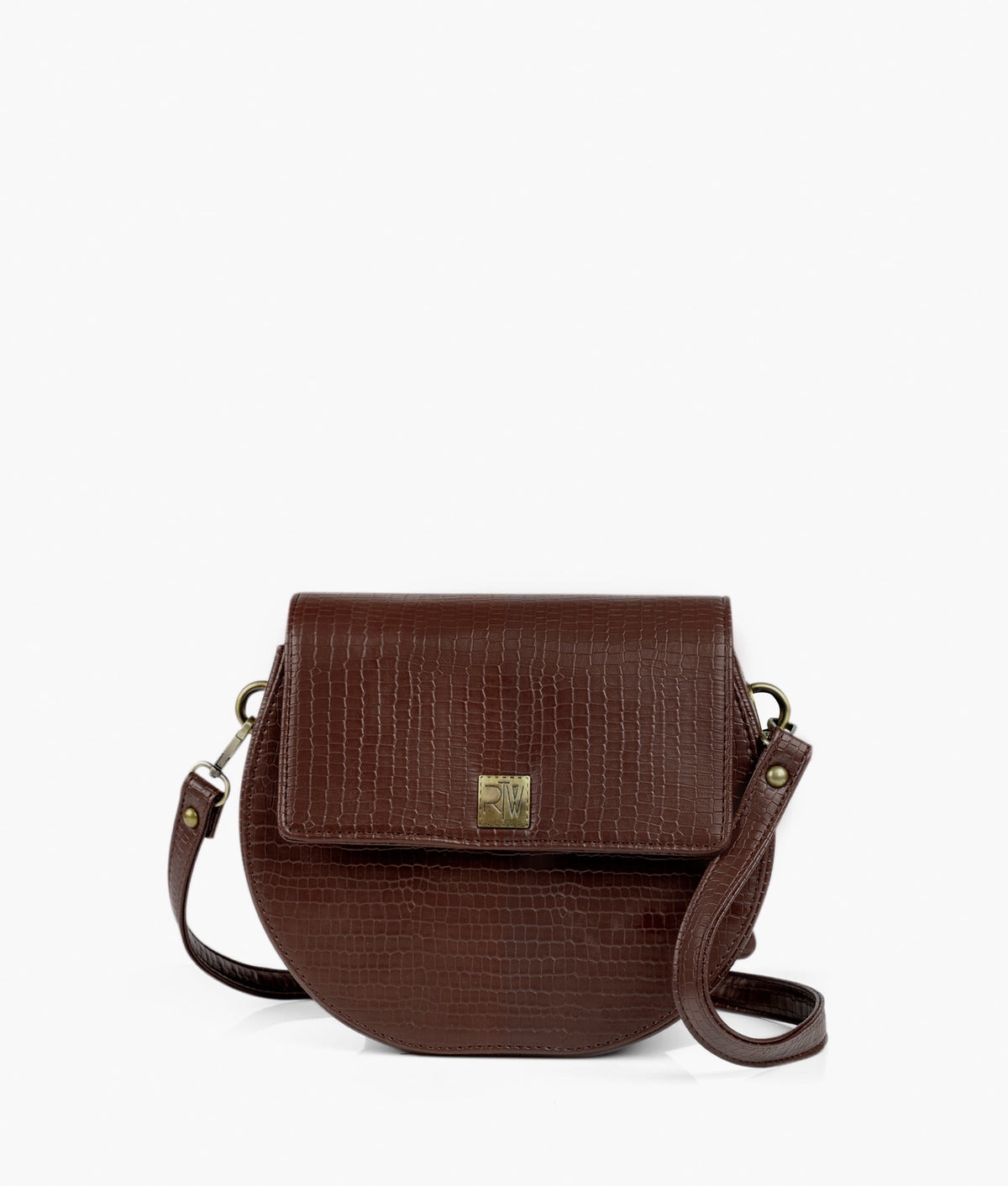 RTW Creation - Dark brown crocodile saddle bag
