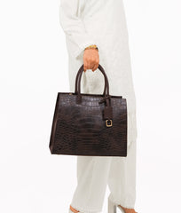 RTW Creation - Dark brown crocodile vintage handbag
