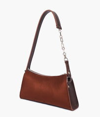 RTW Creation - Dark brown suede evening bag with chain handle