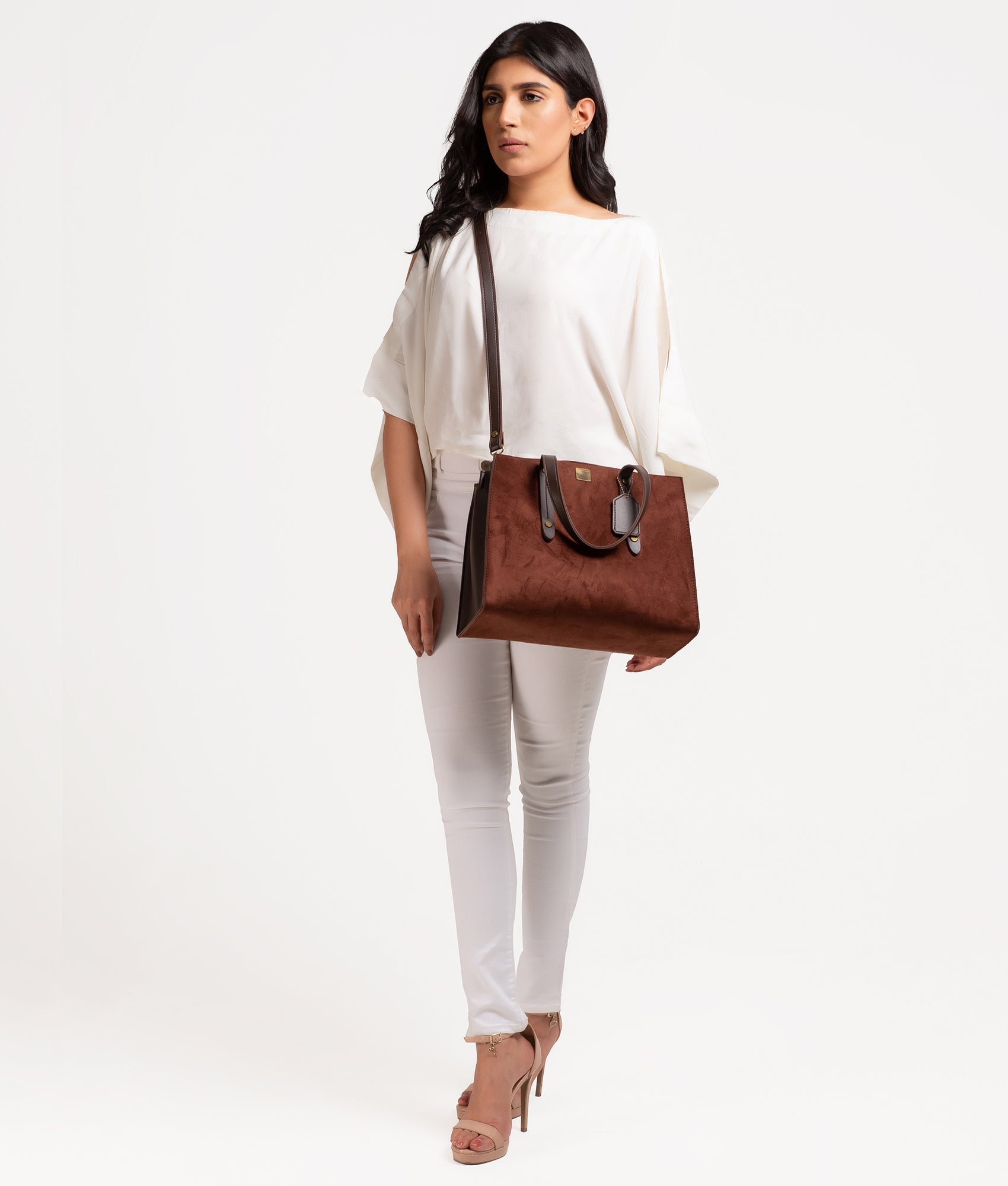 RTW Creation - Dark brown suede multi compartment satchel bag