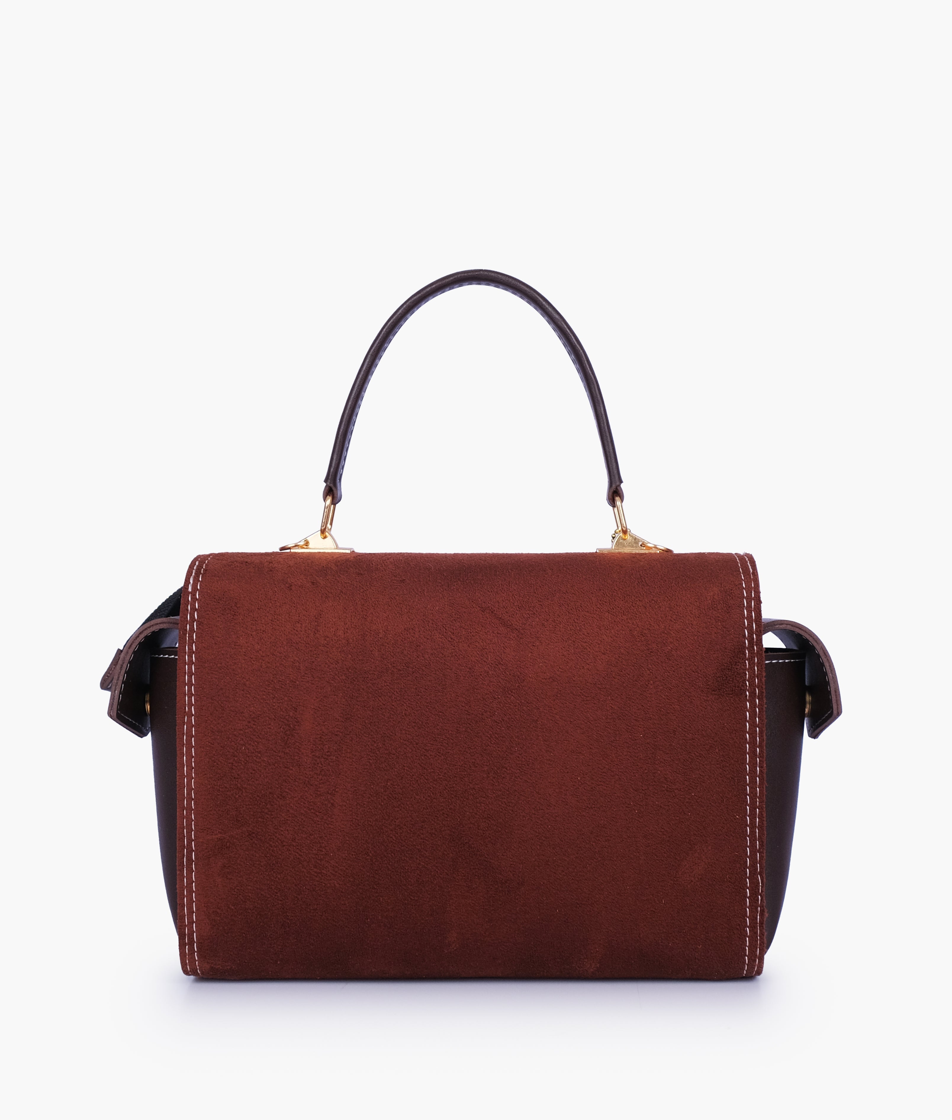 RTW Creation - Dark brown suede bowling bag with top-handle